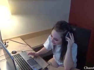 18 year old Lenna Lux masturbating in headphones